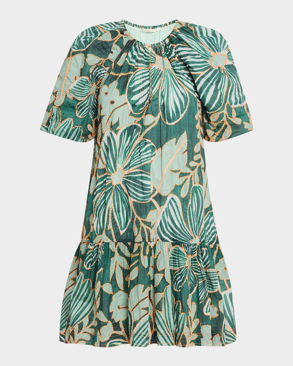Greta Embroidered Botanical-Print Mini Dress